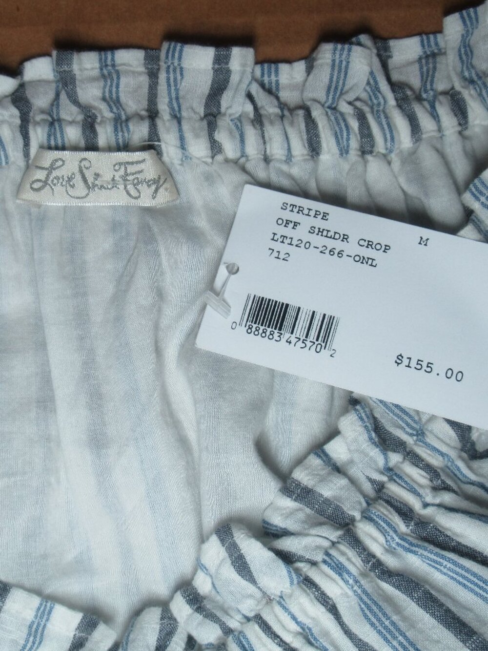 NWT LoveShackFancy 100% Cotton Stripe Off-Shoulder Crop Top | Size Medium - Picture 7 of 10